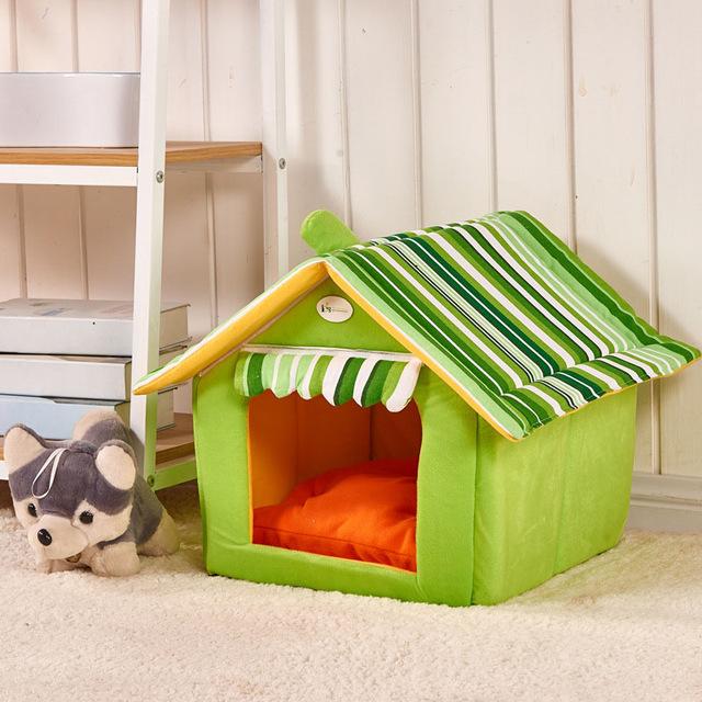 Striped Dog & Cat Bed House – Removable Cover Mat for Small & Medium Pets