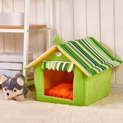 Striped Dog & Cat Bed House – Removable Cover Mat for Small & Medium Pets