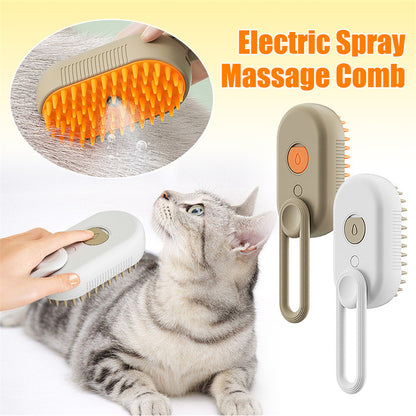 Electric Steam Spray Pet Grooming Brush – 3-in-1 Cat & Dog Massage Deshedding Comb