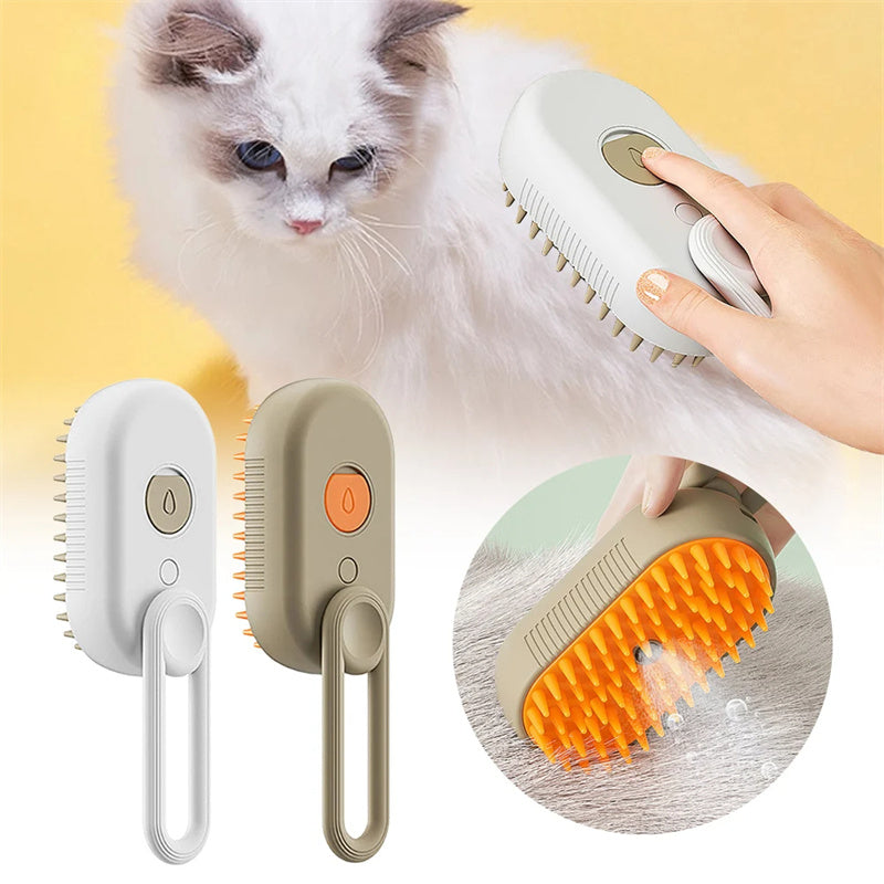 Electric Steam Spray Pet Grooming Brush – 3-in-1 Cat & Dog Massage Deshedding Comb
